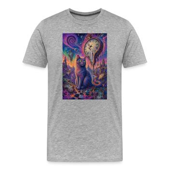 Chat cosmique et horloges fondantes - T-shirt bio Premium Homme - gris chiné - Devant - Damien (186cm)