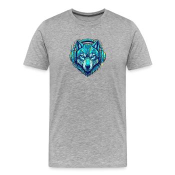 Cyber Gamer Wolf - Conception d’esports néon avec casque - T-shirt bio Premium Homme - gris chiné - Devant - Damien (186cm)