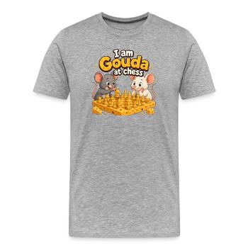 Gouda aux échecs - Joueurs drôles de souris - T-shirt bio Premium Homme - gris chiné - Devant - Damien (186cm)