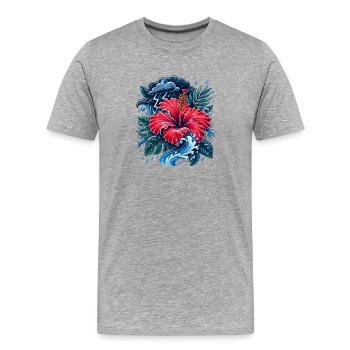 Vague d’orage d’hibiscus - T-shirt bio Premium Homme - gris chiné - Devant - Damien (186cm)