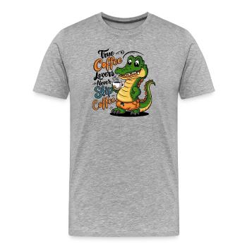 Diction du dessin animé du crocodile au café - T-shirt bio Premium Homme - gris chiné - Devant - Damien (186cm)