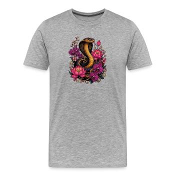 Magie du cobra et des fleurs - T-shirt bio Premium Homme - gris chiné - Devant - Damien (186cm)