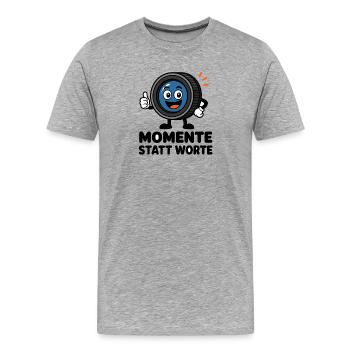 Des moments au lieu des mots – lentille comique avec pouce - T-shirt bio Premium Homme - gris chiné - Devant - Damien (186cm)