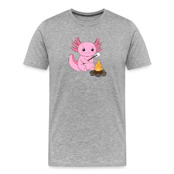 Axolotl rose grillant des guimauves au feu de camp – Sweet - T-shirt bio Premium Homme - gris chiné - Devant - Damien (186cm)