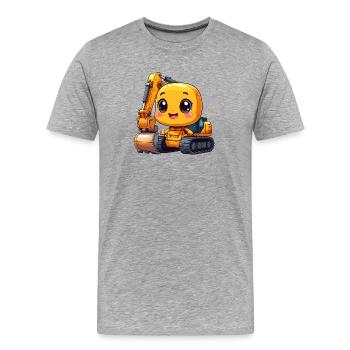 Excavatrice Kawaii jaune – Motif mignon de chantier - T-shirt bio Premium Homme - gris chiné - Devant - Damien (186cm)