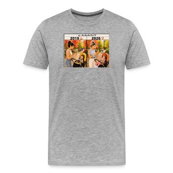 Maman avec smartphone et bébé - T-shirt bio Premium Homme - gris chiné - Devant - Damien (186cm)