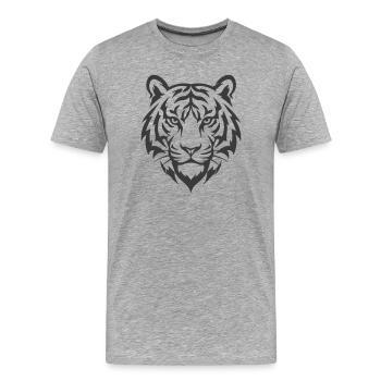 Empreinte de tête tribale de tigre - T-shirt bio Premium Homme - gris chiné - Devant - Damien (186cm)