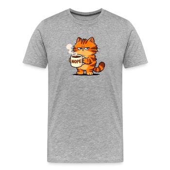 Mürrische Katze Kaffee Nope Spruch - Männer Premium Bio T-Shirt - Grau meliert - Vorne - Damien (186cm)