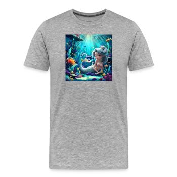 Sirène lumineuse parmi les coraux - T-shirt bio Premium Homme - gris chiné - Devant - Damien (186cm)