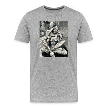 Géométrie du corps en duo - T-shirt bio Premium Homme - gris chiné - Devant - Damien (186cm)
