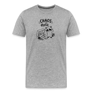 Chaos mit Herz - Männer Premium Bio T-Shirt - Grau meliert - Vorne - Damien (186cm)