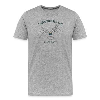 Club social de sushi Maki Roll depuis 2007 style japonais - T-shirt bio Premium Homme - gris chiné - Devant - Damien (186cm)
