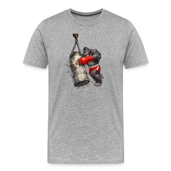 Gorille Boxeur Sac de Boxe baril zinc - T-shirt bio Premium Homme - gris chiné - Devant - Damien (186cm)