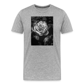 Gros plan rose noir et blanc - T-shirt bio Premium Homme - gris chiné - Devant - Damien (186cm)