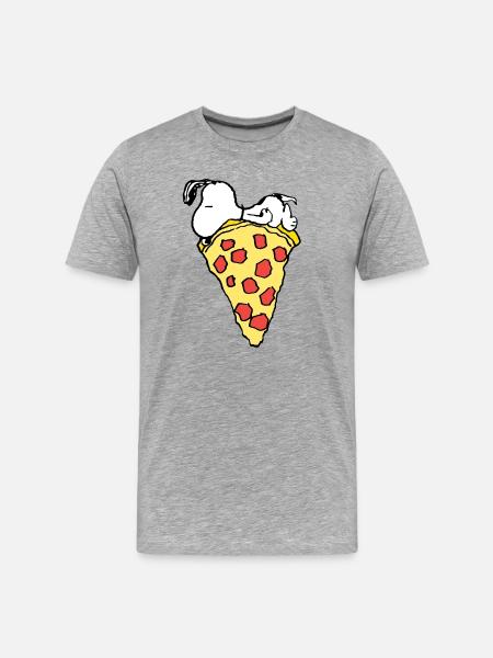 Peanuts Snoopy With Large Pizza Slice - Men's Premium Organic T-Shirt - heather grey