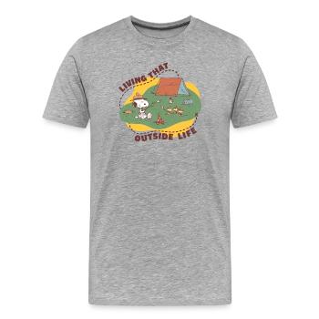 Peanuts Camping Vivre La Vie En Plein Air - T-shirt bio Premium Homme - gris chiné - Devant - Damien (186cm)
