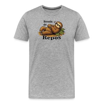 Paresseux Détendu Sur Feuilles - T-shirt bio Premium Homme - gris chiné - Devant - Damien (186cm)