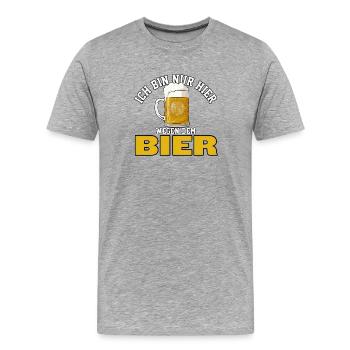 Ich bin nur wegen dem Bier hier - Maßkrug Saufshir - Männer Premium Bio T-Shirt - Grau meliert - Vorne - Damien (186cm)