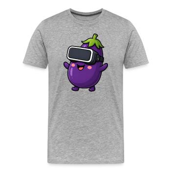 Joueur de dessins animés végan aux légumes d’aubergine - T-shirt bio Premium Homme - gris chiné - Devant - Damien (186cm)