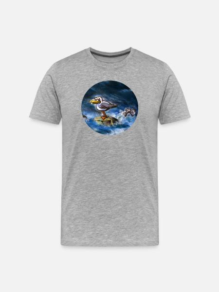 Moewe_mit_Fisch - Männer Premium Bio T-Shirt - Grau meliert