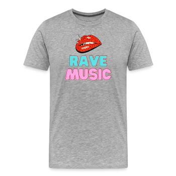Musique rave Lèvres léopard Texte néon - T-shirt bio Premium Homme - gris chiné - Devant - Damien (186cm)