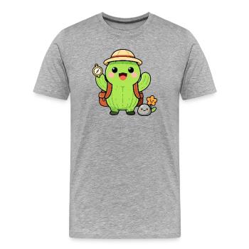 Cactus explorateur avec sac à dos - T-shirt bio Premium Homme - gris chiné - Devant - Damien (186cm)