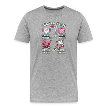 Prévisions 2026 Annonce Grossesse Humour - T-shirt bio Premium Homme - gris chiné - Devant - Damien (186cm)