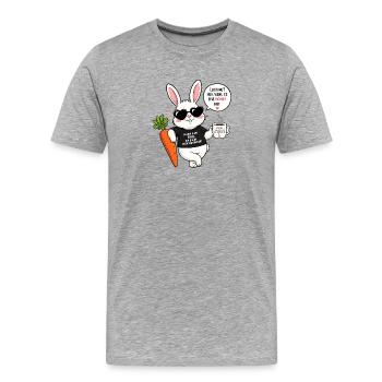 Chilliger Hase mit Karotte & Kaffee - Männer Premium Bio T-Shirt - Grau meliert - Vorne - Damien (186cm)