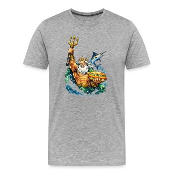 Neptune avec des sandwiches au poisson - T-shirt bio Premium Homme - gris chiné - Devant - Damien (186cm)