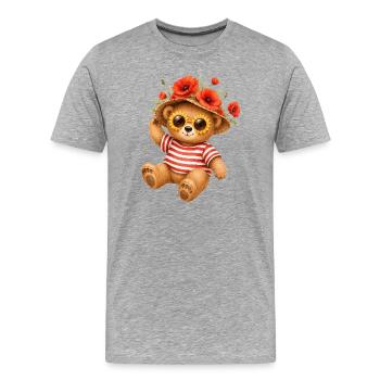 Petit ours mignon en été avec un chapeau de pavots - T-shirt bio Premium Homme - gris chiné - Devant - Damien (186cm)