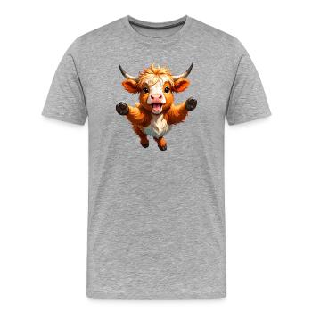 Vache des Highlands en saut – Design animal dynamique - T-shirt bio Premium Homme - gris chiné - Devant - Damien (186cm)