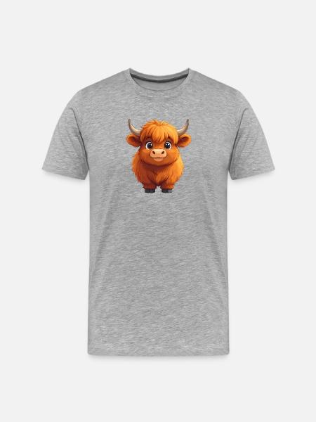 Grinsende Highland-Kuh – Fröhliches Comic-Design - Männer Premium Bio T-Shirt - Grau meliert