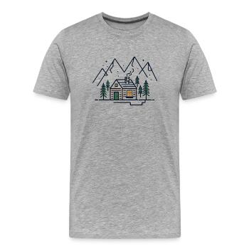 Montagnes avec chalet de montagne - T-shirt bio Premium Homme - gris chiné - Devant - Damien (186cm)