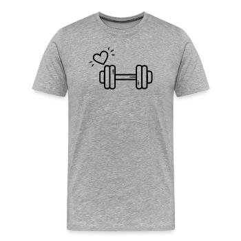 T-shirt Haltère Cœur Passion Fitness - T-shirt bio Premium Homme - gris chiné - Devant - Damien (186cm)