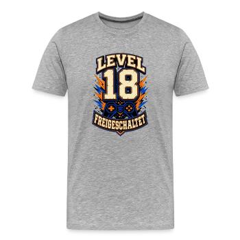Level 18 freigeschaltet – Gamer Geburtstag - Männer Premium Bio T-Shirt - Grau meliert - Vorne - Damien (186cm)