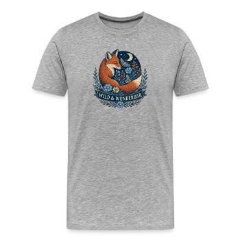 Wild & Wunderbar – Mystischer Fuchs - Männer Premium Bio T-Shirt - Grau meliert - Vorne - Damien (186cm)