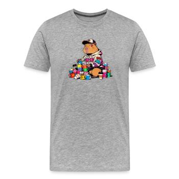 Capybara collectionneur de tasses - T-shirt bio Premium Homme - gris chiné - Devant - Damien (186cm)