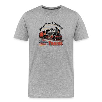 Nostalgische Dampflok Illustration - Männer Premium Bio T-Shirt - Grau meliert - Vorne - Damien (186cm)