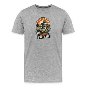 Raus. Fahren. Frei sein. – Gravelbike - Männer Premium Bio T-Shirt - Grau meliert - Vorne - Damien (186cm)