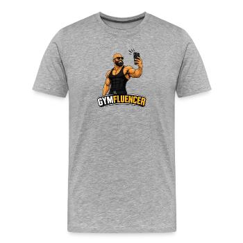 Gymfluencer – Bête Selfie – Édition Barbe - T-shirt bio Premium Homme - gris chiné - Devant - Damien (186cm)