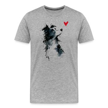Cadeau de chien en forme d’aquarelle Border Collie - T-shirt bio Premium Homme - gris chiné - Devant - Damien (186cm)