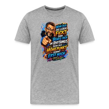 Frecher Lebensspruch – Der Höhepunkt kommt noch - Männer Premium Bio T-Shirt - Grau meliert - Vorne - Damien (186cm)