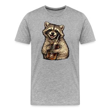 Waschbär mit Whiskyflasche Whiskey - Männer Premium Bio T-Shirt - Grau meliert - Vorne - Damien (186cm)