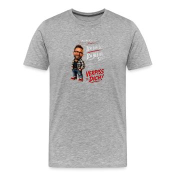 Lustiger Männerspruch – Ich bin so. Ich bleib so. - Männer Premium Bio T-Shirt - Grau meliert - Vorne - Damien (186cm)