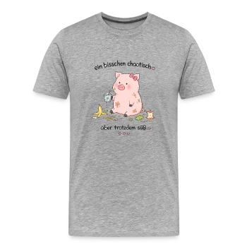 Kuscheliges Chaotisches Schweinchen-Design - Männer Premium Bio T-Shirt - Grau meliert - Vorne - Damien (186cm)
