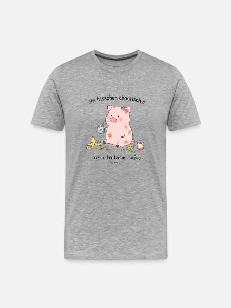 Kuscheliges Chaotisches Schweinchen-Design - Männer Premium Bio T-Shirt - Grau meliert