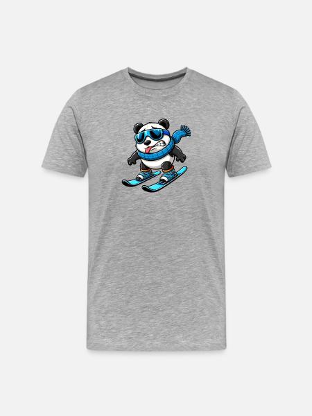 Panda Skier Winter Comic Funny - Men's Premium Organic T-Shirt - heather grey