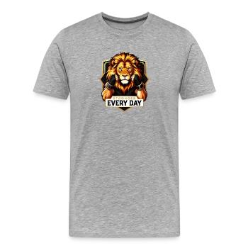Puissance du Lion : Plus forte chaque jour - T-shirt bio Premium Homme - gris chiné - Devant - Damien (186cm)