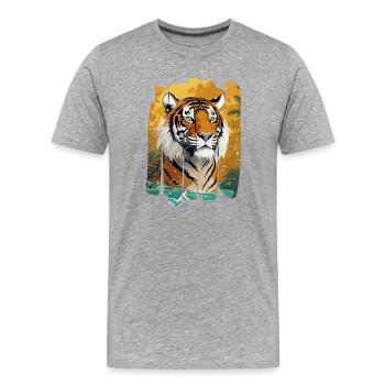 Tirage de Tigre de la Jungle - T-shirt bio Premium Homme - gris chiné - Devant - Damien (186cm)