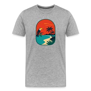 Panorama côtier tropical avec toucan - T-shirt bio Premium Homme - gris chiné - Devant - Damien (186cm)